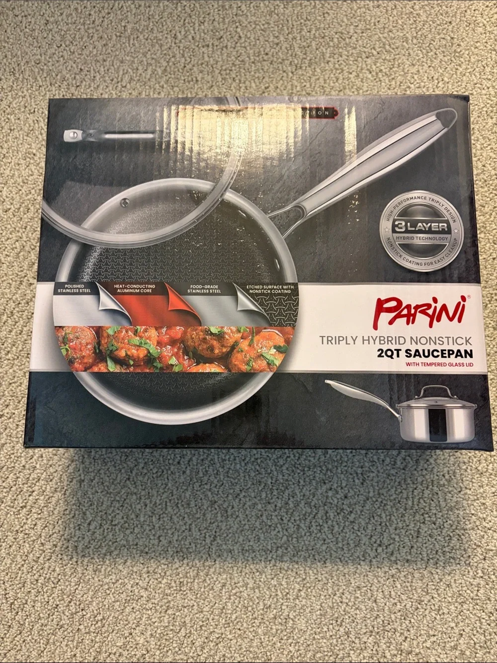 Parini 2QT Triply Hybrid Nonstick Saucepan in Silver